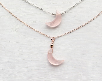 Rose quartz moon necklace, gold moon choker, real rose quartz, taurus scorpio zodiac, heart chakra, celestial jewelry, gift girlfriend