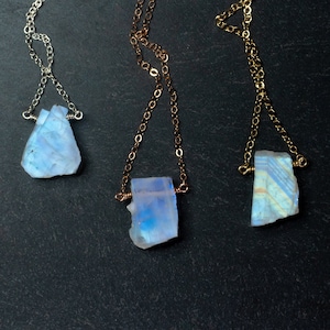 Raw moonstone necklace rose gold, rainbow moonstone pendant gold, raw crystal necklace, natural gemstone jewelry gemini, empath protection