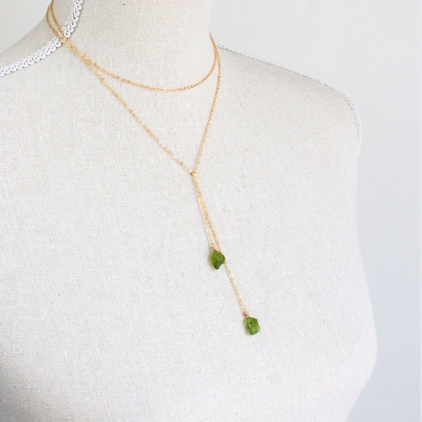 Raw peridot wrap lariat necklace, Peridot necklace, Rough peridot, Peridot pendant, Raw Crystal Necklace, August Birthstone, Boho gift