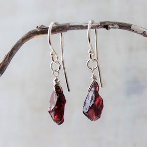 Raw January Birthstone Jewelry, Raw Garnet Earrings Rose Gold Filled, Silver, Gold Filled, Raw January Birthstone Gift Raw Red Stone Jewelry