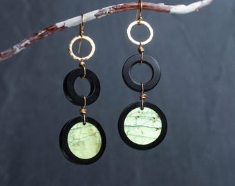 Green labradorite earrings in 14K gold filled - geometrical jewelry for crown chakra and Pisces zodiac - empath aura protection