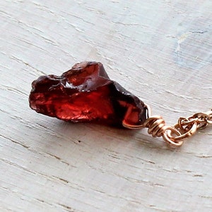 Raw garnet necklace, Rose gold rough garnet necklace, Genuine garnet necklace, Dainty raw crystal jewelry, Delicate raw stone necklace image 1