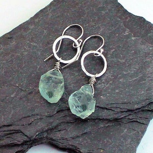 Raw aquamarine earrings gold, March birthstone, raw crystal earrings, gemstone jewelry, genuine aquamarine earrings, small hoop earrings