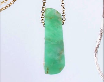 Ruwe chrysopraas ketting goud, zilver ruwe kristal ketting rauw groen kristal hanger ruwe minerale sieraden rauw kristal cadeau, cadeau voor haar