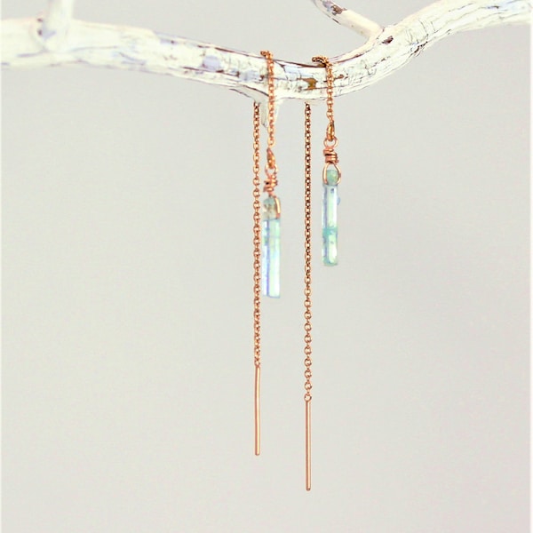 Raw aquamarine threader earrings, natural aquamarine crystal earrings, March birthstone, gemstone jewelry, raw crystal earrings gift for her