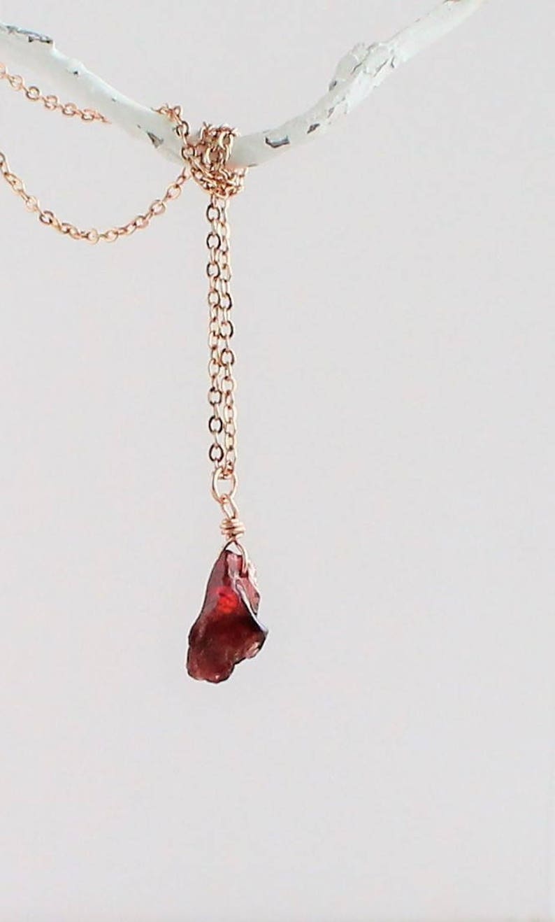 Raw garnet necklace, Rose gold rough garnet necklace, Genuine garnet necklace, Dainty raw crystal jewelry, Delicate raw stone necklace image 6