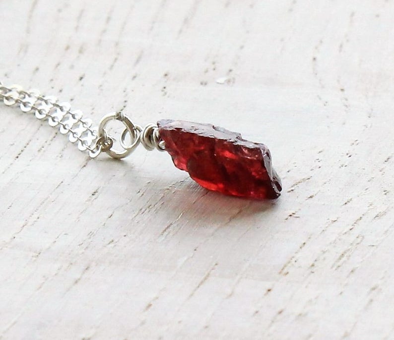 Raw garnet necklace, Rose gold rough garnet necklace, Genuine garnet necklace, Dainty raw crystal jewelry, Delicate raw stone necklace image 7