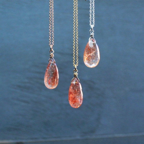 Sonnenstein Halskette rose gold, Sonnenstein Anhänger silber, Sonnenstein Schmuck, Boho Geburtstag Geschenk für Sie, echter Edelstein Schmuck, oranger Stein