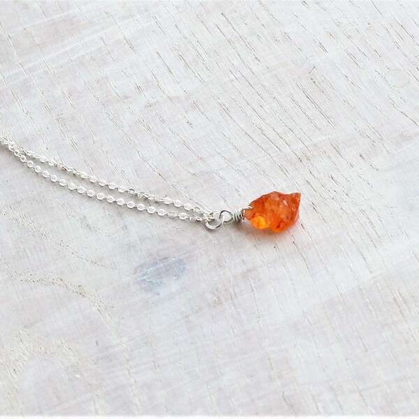 Raw Spessartine Pendant rose gold, silver, raw crystal necklace, raw garnet necklace, orange garnet, garnet jewelry, january birthstone