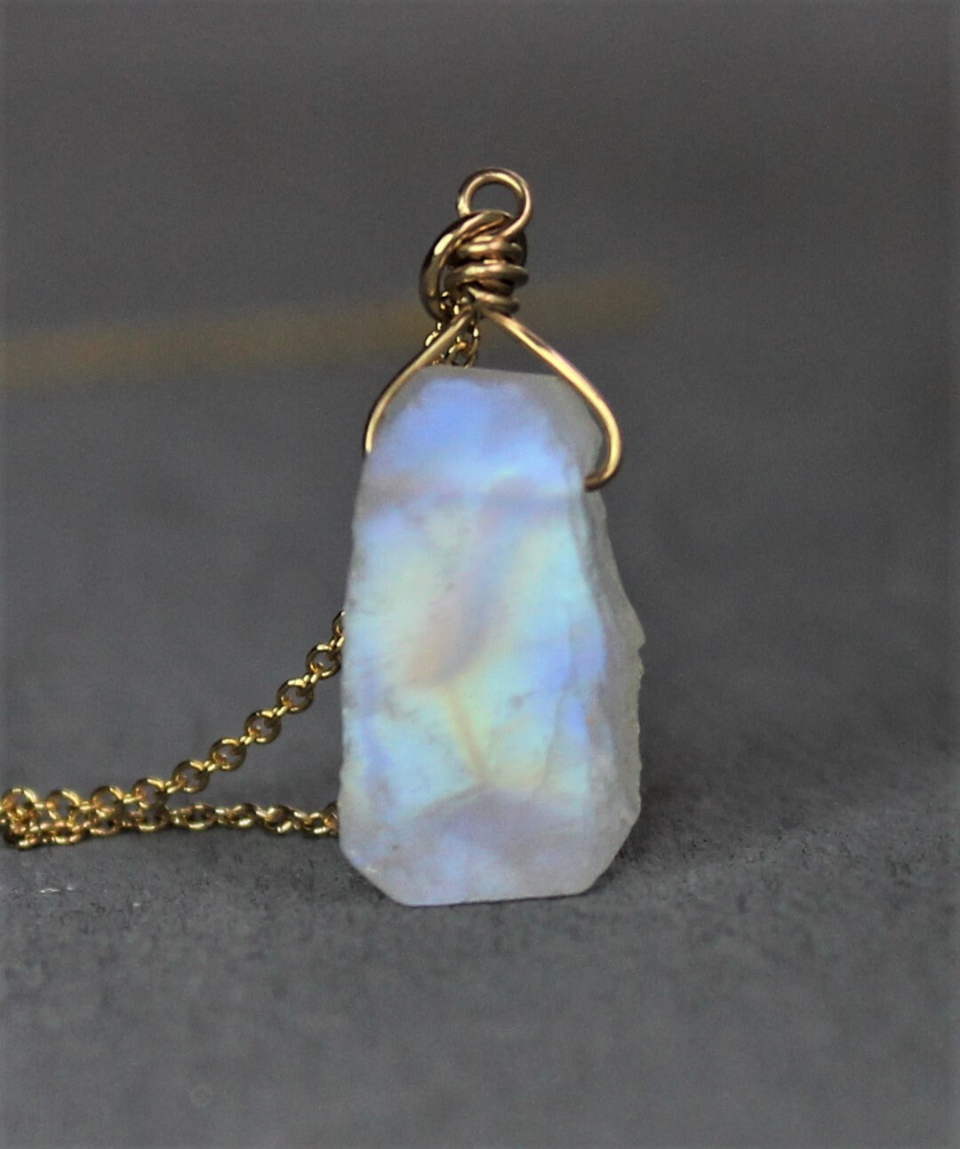 Rainbow moonstone necklace rose gold raw moonstone pendant Etsy