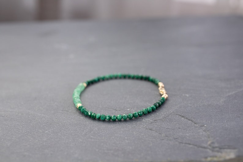 green beaded gemstone bracelet Genuine emerald bracelet gold /& malachite gift for her bracelet femme malachite bracelet May birthstone