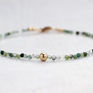 Moss agate bracelet in 14K rose gold filled, moss agate jewelry, gemstone beaded bracelet for heart chakra, virgo & gemini gem 50th birthday