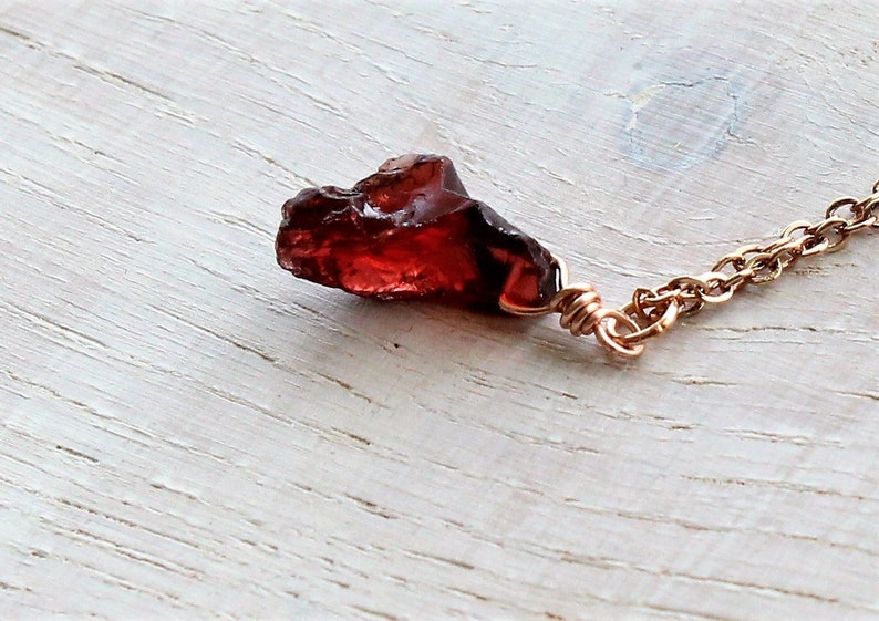 Raw garnet necklace, Rose gold rough garnet necklace, Genuine garnet necklace, Dainty raw crystal jewelry, Delicate raw stone necklace image 1