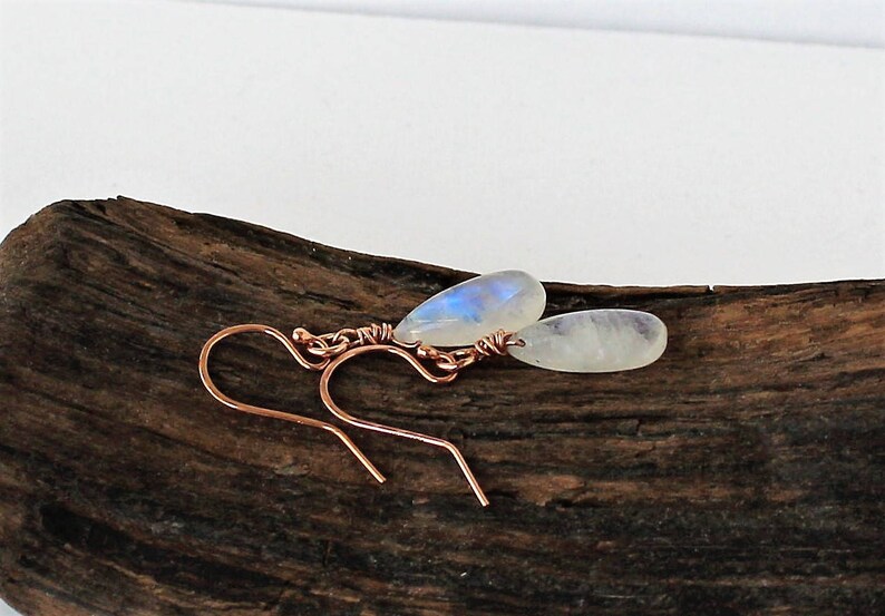 Flashy Raibow Moonstone and Rose Gold Filled Dangle Earrings Moonstone Jewelry Moonstone drops June Birthstone