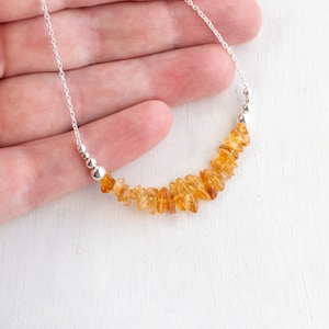 Raw citrine necklace, natural citrine necklace silver, scorpio crystal for sacral chakra, 13th wedding anniversary, November birthstone
