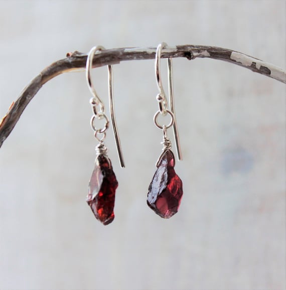 Sterling Silver Raw Garnet Earrings Sterling Silver Raw Garnet Earrings