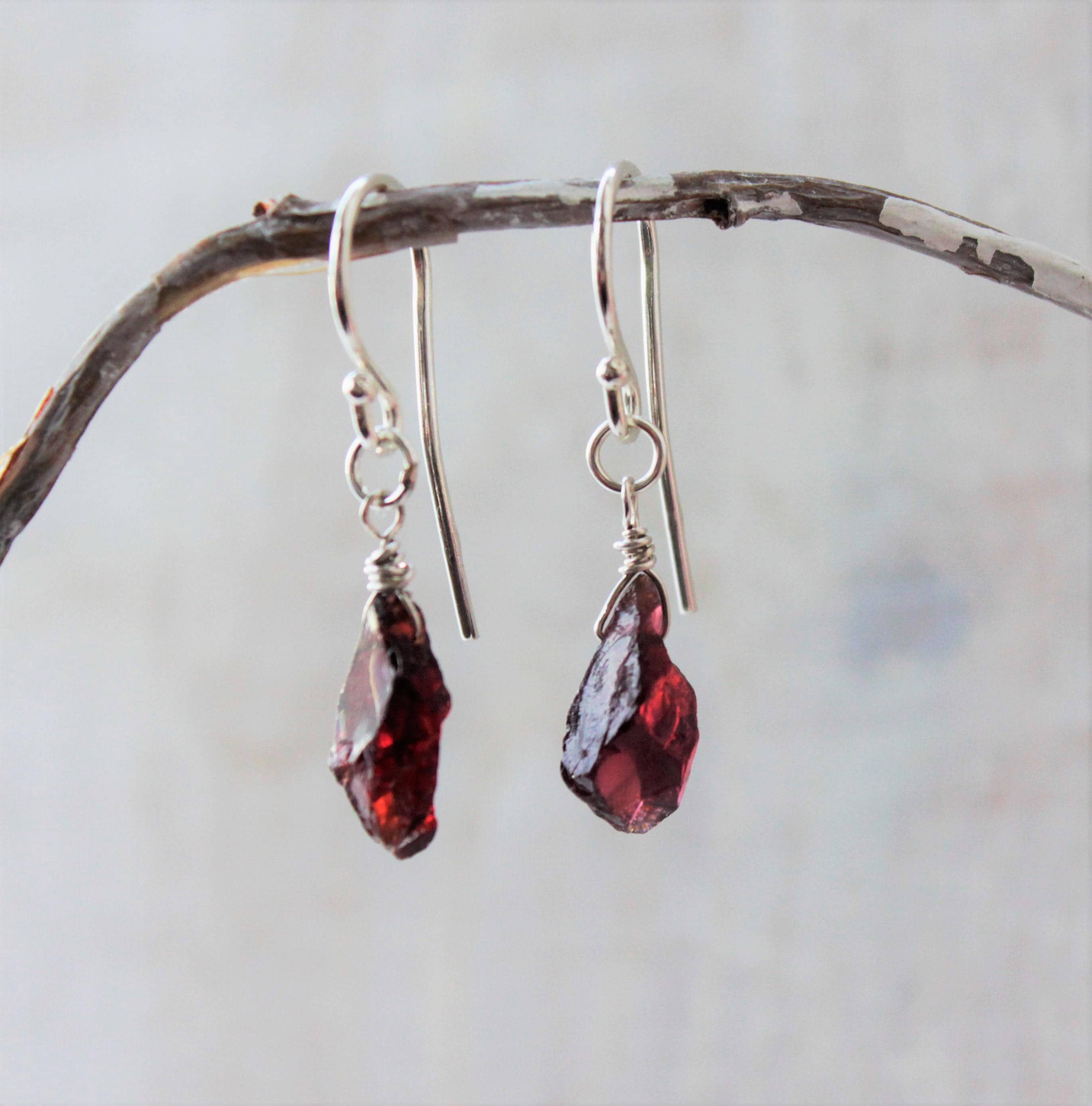 Sterling Silver Raw Garnet Earrings Sterling Silver Raw Garnet Earrings
