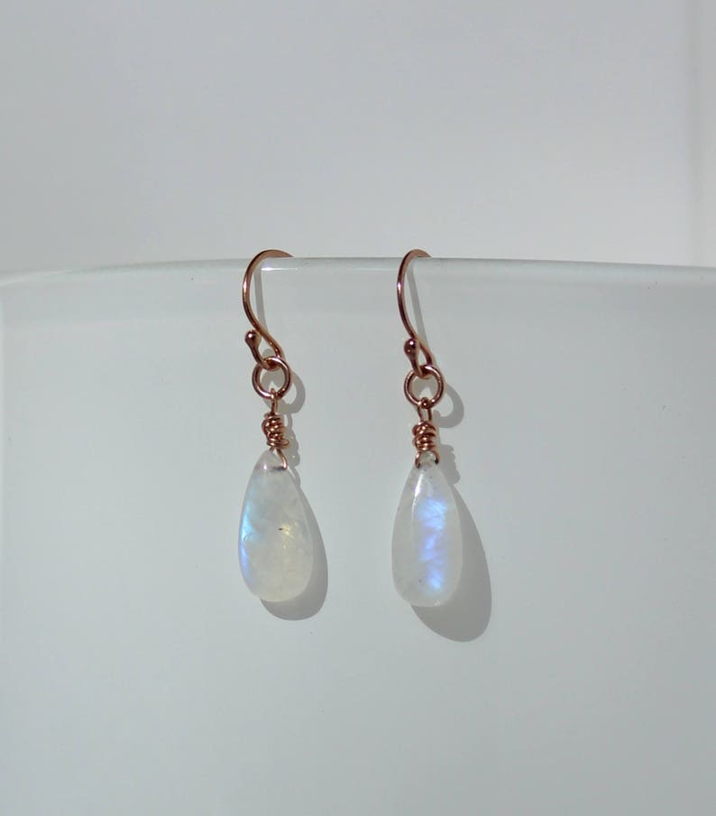 Flashy Raibow Moonstone and Rose Gold Filled Dangle Earrings Moonstone Jewelry Moonstone drops June Birthstone
