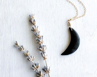 Black obsidian necklace – sterling silver - Scorpio - root chakra - Gothic crescent moon jewelry – Samhain - shadow work - witch choker gift