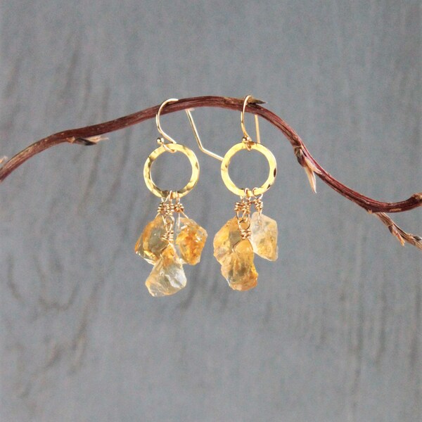 Raw citrine earrings, Citrine earrings gold filled, genuine citrine earrings, raw crystal earrings, November birthstone, boho gift for her