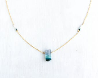 Paraiba Tourmaline Necklace: 14K Gold Filled Indicolite Pendant - raw blue tourmaline jewelry - Scorpio gemstone