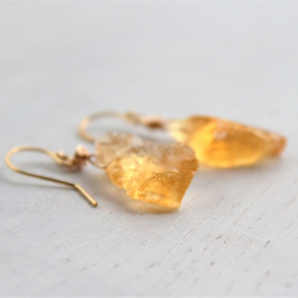 RESTOCKED Raw citrine gold earrings, Raw crystal earrings, Minimal earrings, Citrine earrings silver, Gemstone jewelry, gift for her