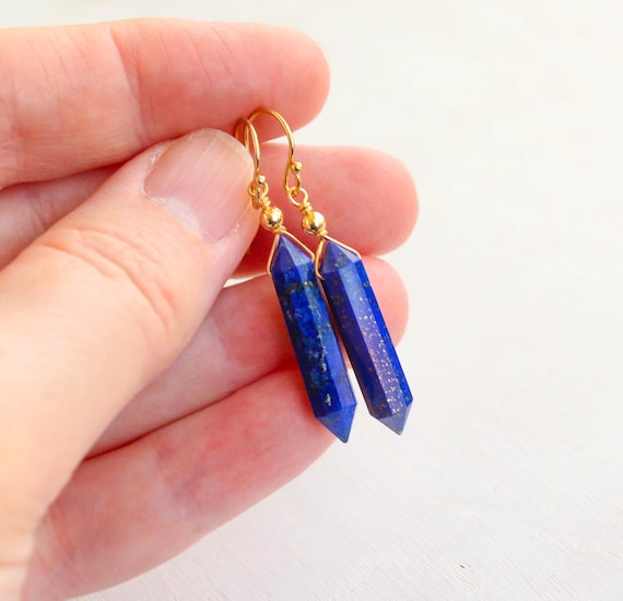 Lapis Lazuli Dangle Earrings: 14K Gold Filled Gemstone Jewelry