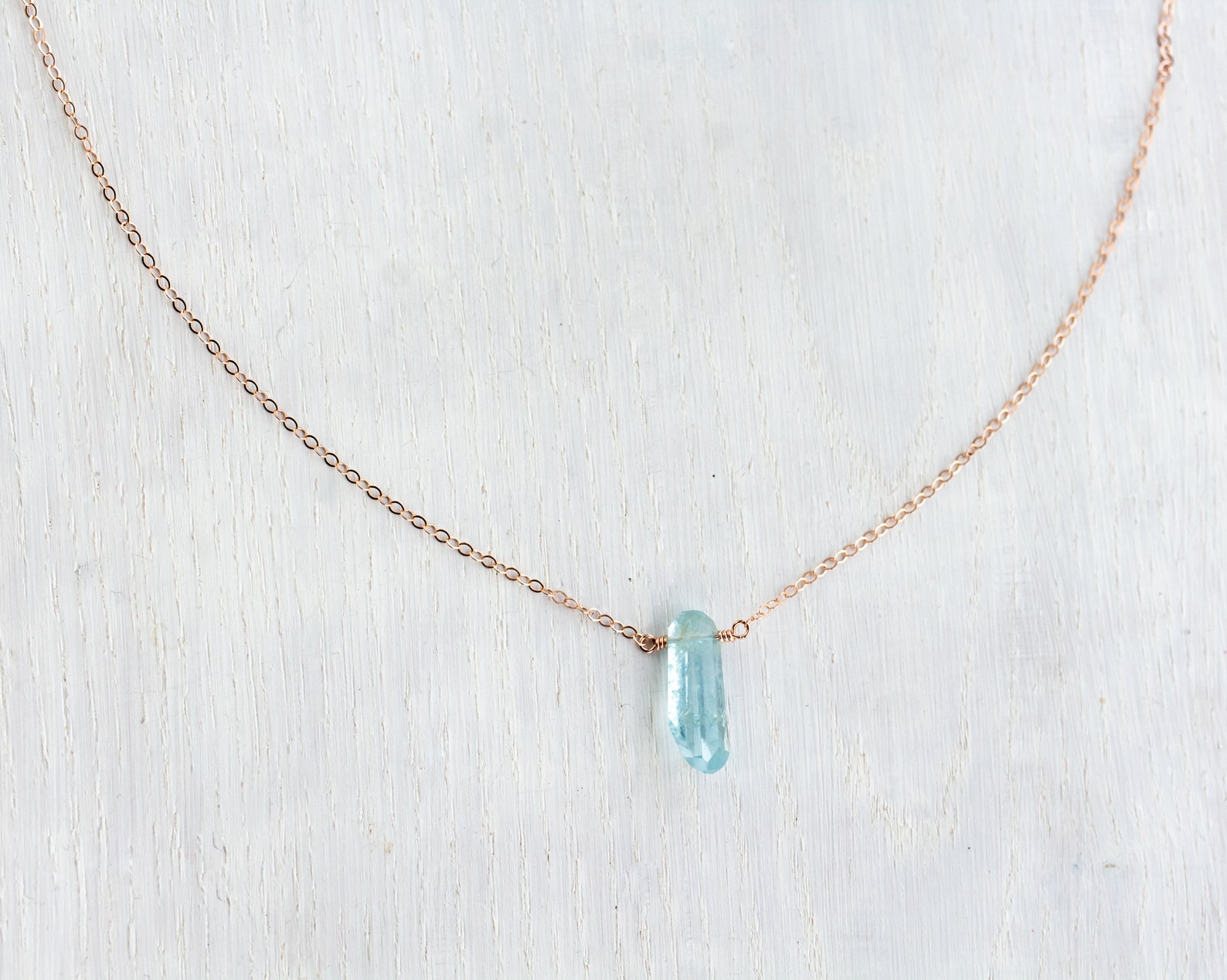 Natural Aquamarine Necklace Rose Gold Genuine Aquamarine Etsy