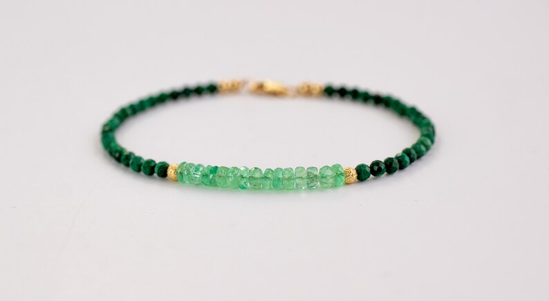 green beaded gemstone bracelet Genuine emerald bracelet gold /& malachite gift for her bracelet femme malachite bracelet May birthstone