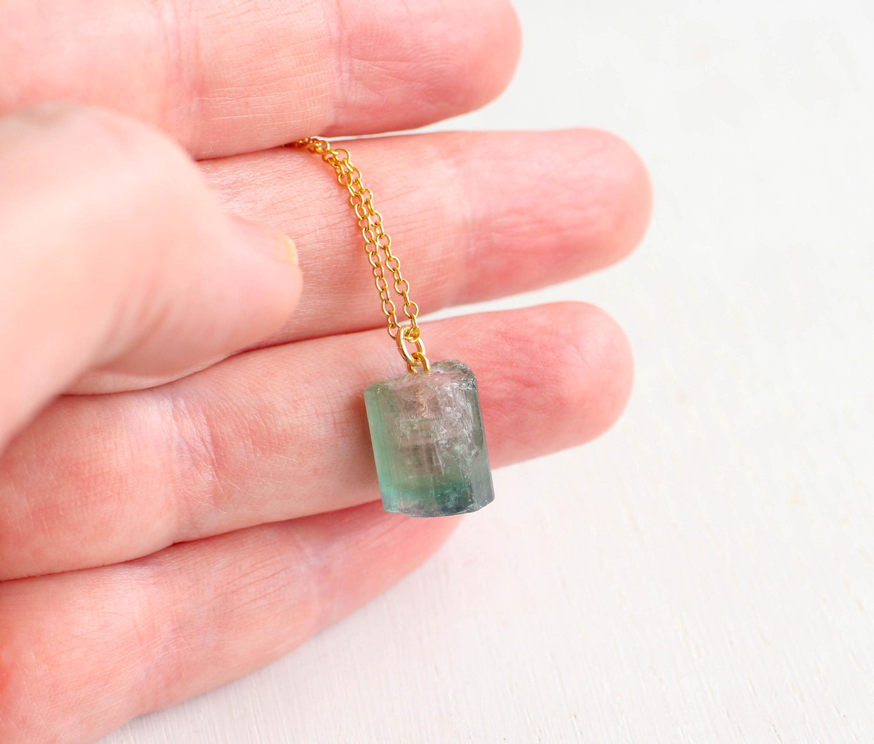 Raw Watermelon Tourmaline Pendant: Gold Necklace, Libra Zodiac Gift