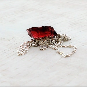 Raw garnet necklace, Rose gold rough garnet necklace, Genuine garnet necklace, Dainty raw crystal jewelry, Delicate raw stone necklace image 3