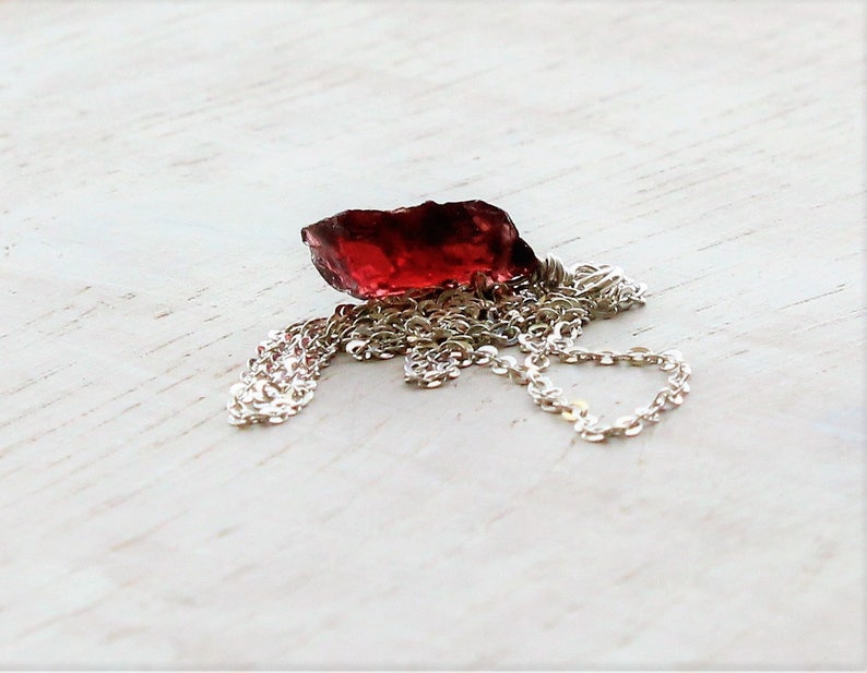 Raw garnet necklace, Rose gold rough garnet necklace, Genuine garnet necklace, Dainty raw crystal jewelry, Delicate raw stone necklace image 3