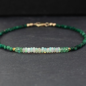 welo opal & malachite bracelet, emerald gold, May birthstone, green gemstone beaded bracelet, bracelet femme, bracelet homme, gift for her