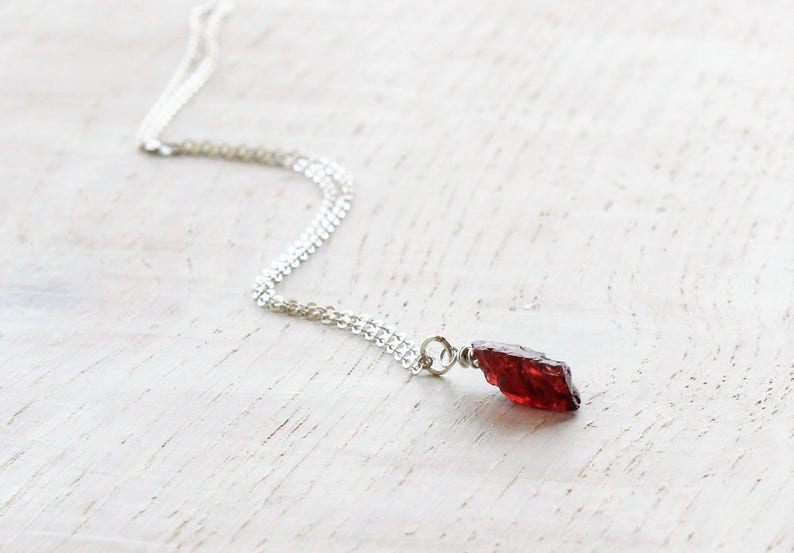 Raw garnet necklace, Rose gold rough garnet necklace, Genuine garnet necklace, Dainty raw crystal jewelry, Delicate raw stone necklace image 4