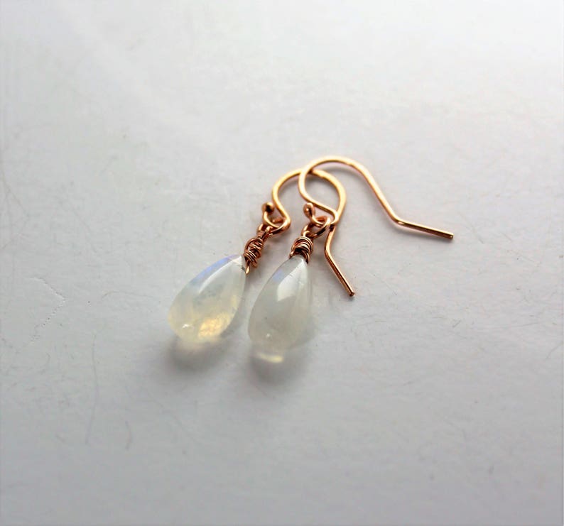 Flashy Raibow Moonstone and Rose Gold Filled Dangle Earrings Moonstone Jewelry Moonstone drops June Birthstone