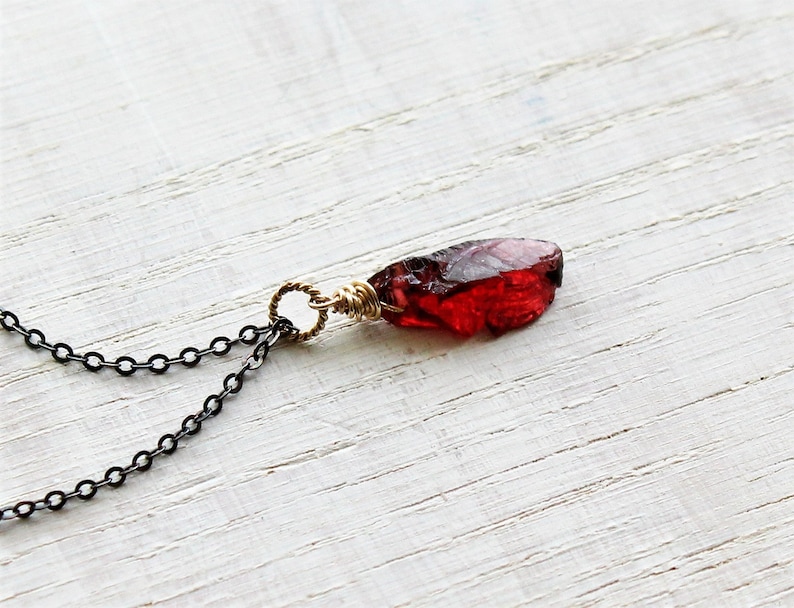 Raw garnet necklace, Rose gold rough garnet necklace, Genuine garnet necklace, Dainty raw crystal jewelry, Delicate raw stone necklace image 8