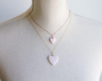 Pink opal heart necklace, Peruvian opal pendant, gemstone heart choker, birthstone jewelry, Libra crystal, heart chakra, Andean opal gift