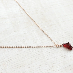 Raw garnet necklace, Rose gold rough garnet necklace, Genuine garnet necklace, Dainty raw crystal jewelry, Delicate raw stone necklace image 5