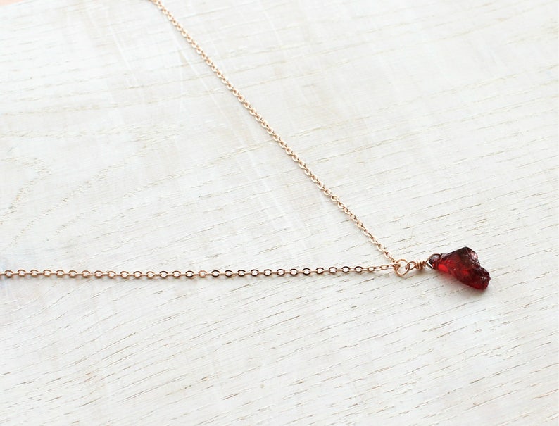 Raw garnet necklace, Rose gold rough garnet necklace, Genuine garnet necklace, Dainty raw crystal jewelry, Delicate raw stone necklace image 5