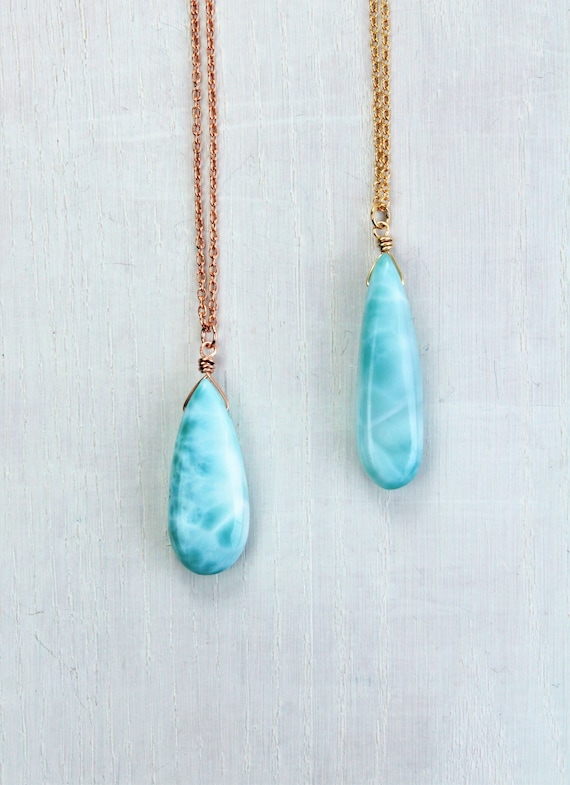 Large larimar pendant gemstone necklace blue crystal | Etsy
