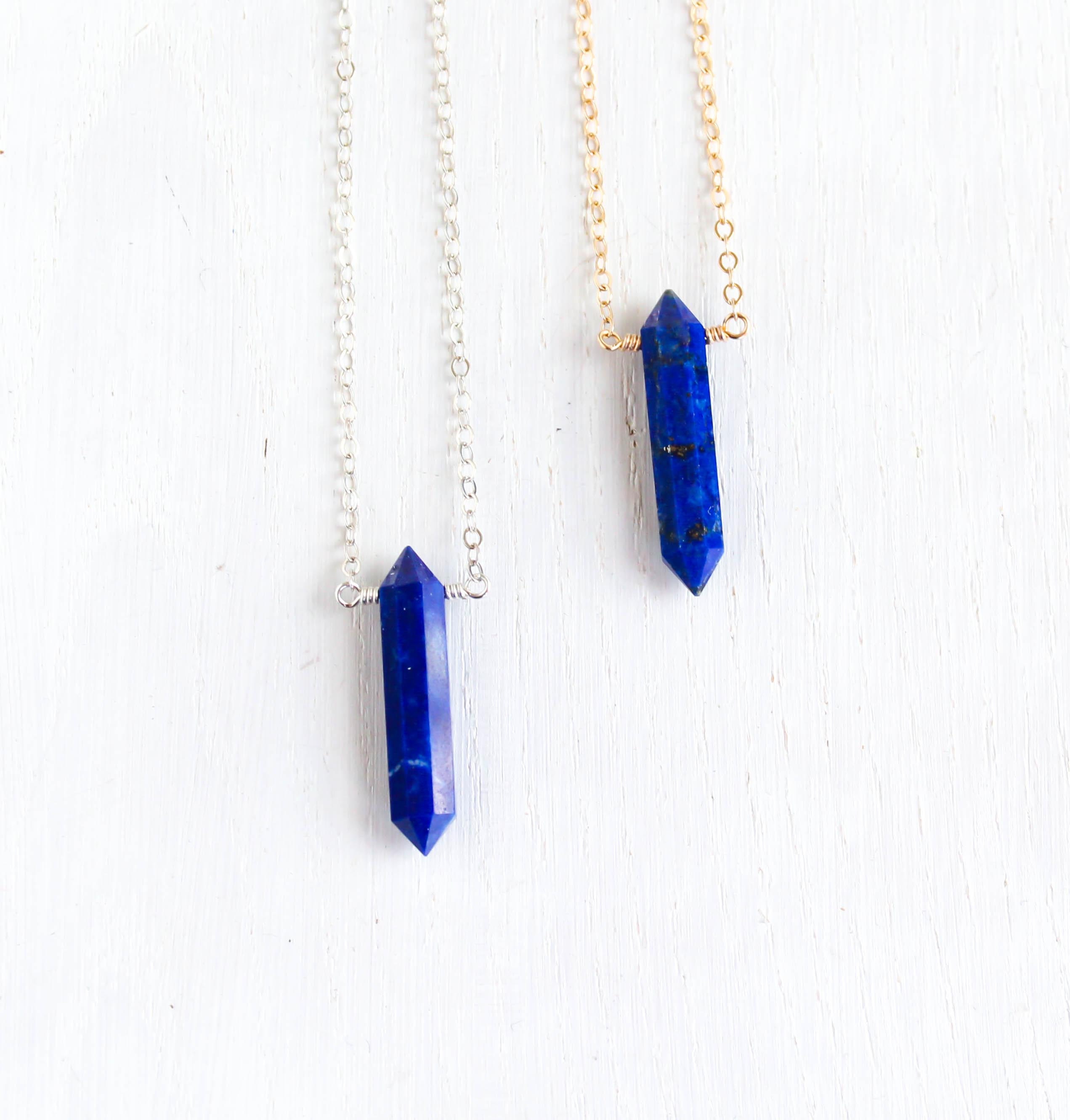 Collier Avec Pendentif Pointe En Lapis Lazuli D'Afghanistan - Bijou Artisanal - Neuf Envoyé En Pochette Organza