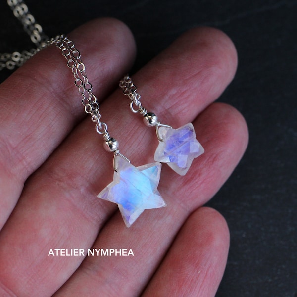 Rainbow moonstone star necklace, rose gold star choker, natural gemstone celestial jewelry, throat crown chakra, gemini cancer crystal