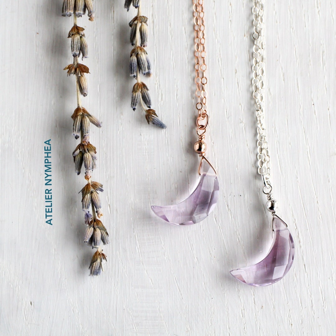 Amethyst Moon Choker Silver, Amethyst Necklace Rose Gold, Aquarius