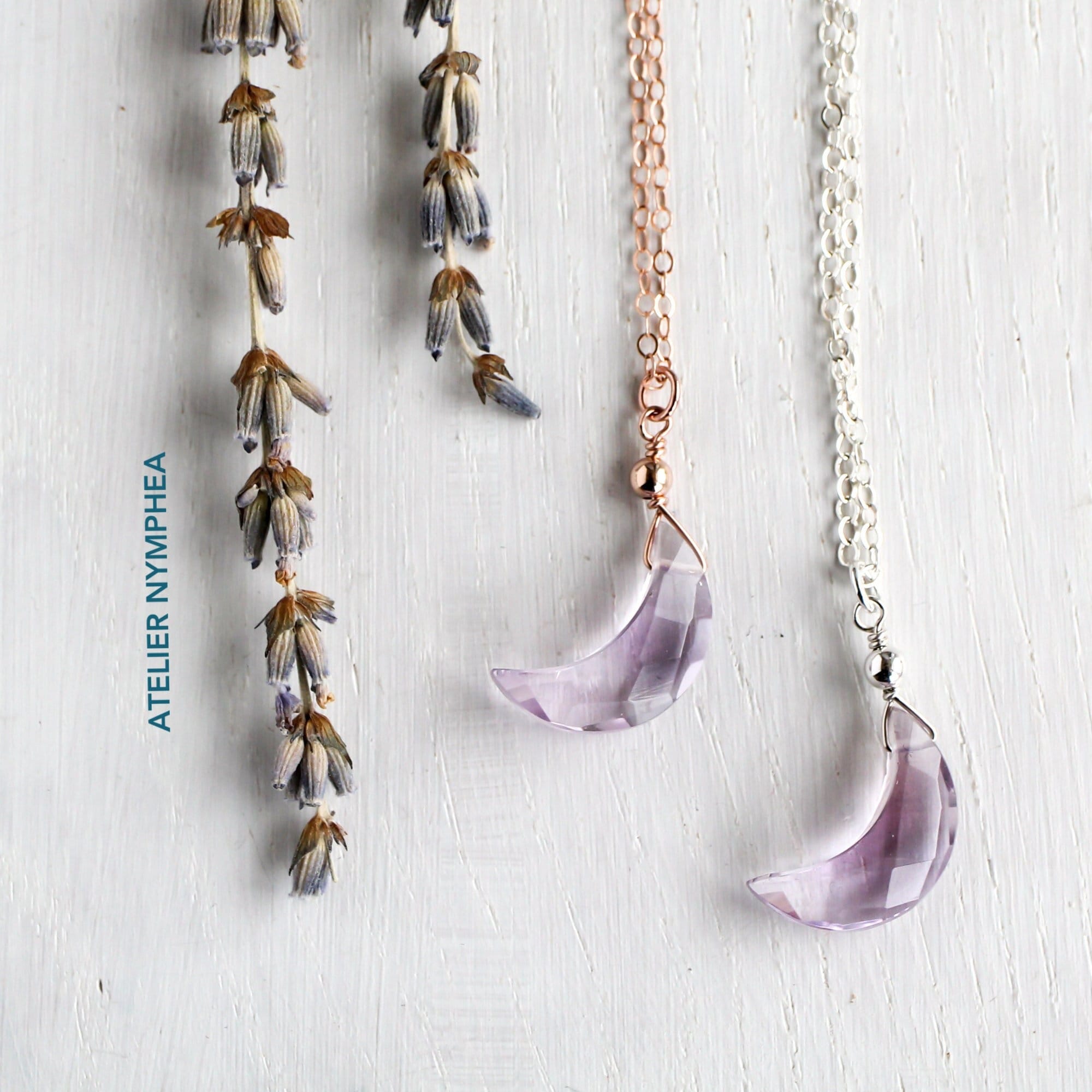 Amethyst moon choker silver, amethyst necklace rose gold, aquarius necklace, natural amethyst jewelry, lavender amethyst crystal necklace