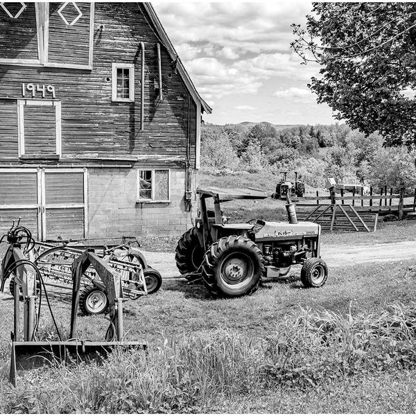 Vermont Barn Photograph Tractor Farm Machines Black and White Fine Photography Rural Landscape Photography Horse Cow Pig  Barn New England