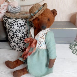Teddy bear in vintage style clothes Gift for her