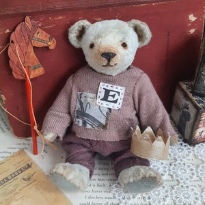 Artist teddy bear Teddy bear in clothes with a horse and a crown image 6