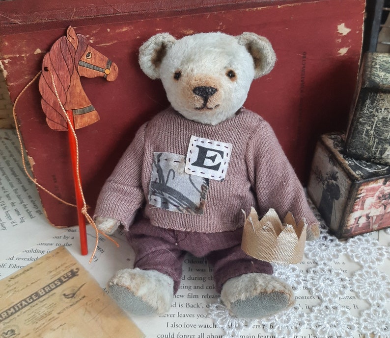 Artist teddy bear Teddy bear in clothes with a horse and a crown image 6