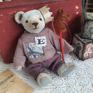 Artist teddy bear Teddy bear in clothes with a horse and a crown image 7