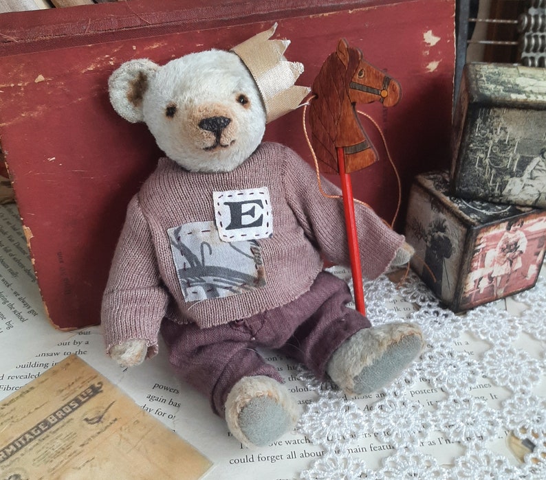 Artist teddy bear Teddy bear in clothes with a horse and a crown image 7